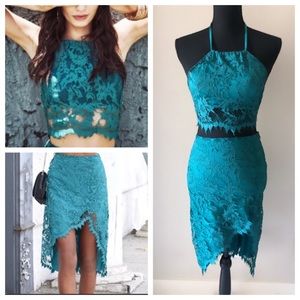 for Love and Lemons Maui Lace Turquoise Skirt Top